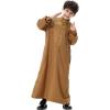 imageIDOPIP Muslim Thobe for Boys Kids Long Sleeve Islamic Arabic Kaftan Robe Embroidery Middle East Prayer Clothes with PocketsCamel  Gold