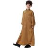 imageIDOPIP Muslim Thobe for Boys Kids Long Sleeve Islamic Arabic Kaftan Robe Embroidery Middle East Prayer Clothes with PocketsCamel  Gold