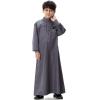 imageIDOPIP Muslim Thobe for Boys Kids Long Sleeve Islamic Arabic Kaftan Robe Embroidery Middle East Prayer Clothes with PocketsDark Gray  Gold