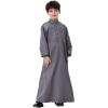 imageIDOPIP Muslim Thobe for Boys Kids Long Sleeve Islamic Arabic Kaftan Robe Embroidery Middle East Prayer Clothes with PocketsDark Gray  Gold