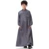imageIDOPIP Muslim Thobe for Boys Kids Long Sleeve Islamic Arabic Kaftan Robe Embroidery Middle East Prayer Clothes with PocketsDark Gray  Gold