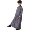 imageIDOPIP Muslim Thobe for Boys Kids Long Sleeve Islamic Arabic Kaftan Robe Embroidery Middle East Prayer Clothes with PocketsDark Gray  Gold