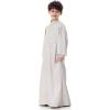 imageIDOPIP Muslim Thobe for Boys Kids Long Sleeve Islamic Arabic Kaftan Robe Embroidery Middle East Prayer Clothes with PocketsLight Gray  Gold