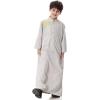 imageIDOPIP Muslim Thobe for Boys Kids Long Sleeve Islamic Arabic Kaftan Robe Embroidery Middle East Prayer Clothes with PocketsLight Gray  Gold