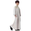 imageIDOPIP Muslim Thobe for Boys Kids Long Sleeve Islamic Arabic Kaftan Robe Embroidery Middle East Prayer Clothes with PocketsLight Gray  Gold