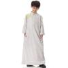 imageIDOPIP Muslim Thobe for Boys Kids Long Sleeve Islamic Arabic Kaftan Robe Embroidery Middle East Prayer Clothes with PocketsLight Gray  Gold