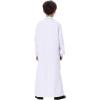 imageIDOPIP Muslim Thobe for Boys Kids Long Sleeve Islamic Arabic Kaftan Robe Embroidery Middle East Prayer Clothes with PocketsWhite  Gold