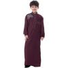 imageIDOPIP Muslim Thobe for Boys Kids Long Sleeve Islamic Arabic Kaftan Robe Embroidery Middle East Prayer Clothes with PocketsWine Red  Gold