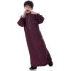 imageIDOPIP Muslim Thobe for Boys Kids Long Sleeve Islamic Arabic Kaftan Robe Embroidery Middle East Prayer Clothes with PocketsWine Red  Gold