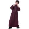 imageIDOPIP Muslim Thobe for Boys Kids Long Sleeve Islamic Arabic Kaftan Robe Embroidery Middle East Prayer Clothes with PocketsWine Red  Gold