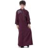 imageIDOPIP Muslim Thobe for Boys Kids Long Sleeve Islamic Arabic Kaftan Robe Embroidery Middle East Prayer Clothes with PocketsWine Red  Gold