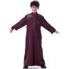 imageIDOPIP Muslim Thobe for Boys Kids Long Sleeve Islamic Arabic Kaftan Robe Embroidery Middle East Prayer Clothes with PocketsWine Red  Gold