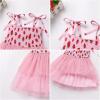 imageIDOPIP Toddler Baby Girls Tutu Dress Smocked Princess Strawberry Melon Birthday Party Dresses with Headband Cake Smash OutfitPink Strawberry