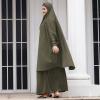 imageIDOPIP Two Pieces Jilbab Modest Dress for Muslim Women Long Maxi Khimar  Skirt with Hijab Burkas Islamic Abaya Dress OutfitArmy Green