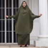 imageIDOPIP Two Pieces Jilbab Modest Dress for Muslim Women Long Maxi Khimar  Skirt with Hijab Burkas Islamic Abaya Dress OutfitArmy Green