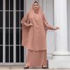 imageIDOPIP Two Pieces Jilbab Modest Dress for Muslim Women Long Maxi Khimar  Skirt with Hijab Burkas Islamic Abaya Dress OutfitKhaki