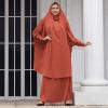imageIDOPIP Two Pieces Jilbab Modest Dress for Muslim Women Long Maxi Khimar  Skirt with Hijab Burkas Islamic Abaya Dress OutfitOrange