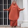 imageIDOPIP Two Pieces Jilbab Modest Dress for Muslim Women Long Maxi Khimar  Skirt with Hijab Burkas Islamic Abaya Dress OutfitOrange