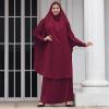 imageIDOPIP Two Pieces Jilbab Modest Dress for Muslim Women Long Maxi Khimar  Skirt with Hijab Burkas Islamic Abaya Dress OutfitWine Red