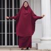 imageIDOPIP Two Pieces Jilbab Modest Dress for Muslim Women Long Maxi Khimar  Skirt with Hijab Burkas Islamic Abaya Dress OutfitWine Red