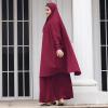 imageIDOPIP Two Pieces Jilbab Modest Dress for Muslim Women Long Maxi Khimar  Skirt with Hijab Burkas Islamic Abaya Dress OutfitWine Red