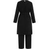 imageIDOPIP Womens Muslim Abaya Dress 2 Pieces Set Long Sleeve Button Down Shirt and Pants Casual Arabic Islamic Dubai OutfitsBlack  Belt