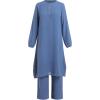 imageIDOPIP Womens Muslim Abaya Dress 2 Pieces Set Long Sleeve Button Down Shirt and Pants Casual Arabic Islamic Dubai OutfitsBlue