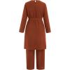 imageIDOPIP Womens Muslim Abaya Dress 2 Pieces Set Long Sleeve Button Down Shirt and Pants Casual Arabic Islamic Dubai OutfitsBrickred  Belt