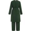 imageIDOPIP Womens Muslim Abaya Dress 2 Pieces Set Long Sleeve Button Down Shirt and Pants Casual Arabic Islamic Dubai OutfitsGreen  Belt