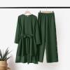 imageIDOPIP Womens Muslim Abaya Dress 2 Pieces Set Long Sleeve Button Down Shirt and Pants Casual Arabic Islamic Dubai OutfitsGreen  Belt