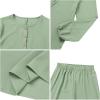 imageIDOPIP Womens Muslim Abaya Dress 2 Pieces Set Long Sleeve Button Down Shirt and Pants Casual Arabic Islamic Dubai OutfitsGreen