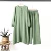 imageIDOPIP Womens Muslim Abaya Dress 2 Pieces Set Long Sleeve Button Down Shirt and Pants Casual Arabic Islamic Dubai OutfitsGreen