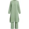 imageIDOPIP Womens Muslim Abaya Dress 2 Pieces Set Long Sleeve Button Down Shirt and Pants Casual Arabic Islamic Dubai OutfitsGreen