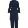 imageIDOPIP Womens Muslim Abaya Dress 2 Pieces Set Long Sleeve Button Down Shirt and Pants Casual Arabic Islamic Dubai OutfitsNavy Blue  Belt