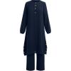 imageIDOPIP Womens Muslim Abaya Dress 2 Pieces Set Long Sleeve Button Down Shirt and Pants Casual Arabic Islamic Dubai OutfitsNavy Blue