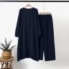 imageIDOPIP Womens Muslim Abaya Dress 2 Pieces Set Long Sleeve Button Down Shirt and Pants Casual Arabic Islamic Dubai OutfitsNavy Blue