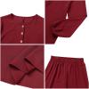 imageIDOPIP Womens Muslim Abaya Dress 2 Pieces Set Long Sleeve Button Down Shirt and Pants Casual Arabic Islamic Dubai OutfitsWine Red