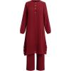 imageIDOPIP Womens Muslim Abaya Dress 2 Pieces Set Long Sleeve Button Down Shirt and Pants Casual Arabic Islamic Dubai OutfitsWine Red