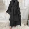 imageMuslim Abaya Dress for Women  Long Sleeve Islamic Dubai Abaya Cardigan Robe  Middle East Prayer Dress with HijabA Black