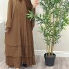 imageMuslim Abaya Dress for Women  Long Sleeve Islamic Dubai Abaya Cardigan Robe  Middle East Prayer Dress with HijabA Brown
