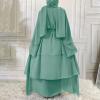 imageMuslim Abaya Dress for Women  Long Sleeve Islamic Dubai Abaya Cardigan Robe  Middle East Prayer Dress with HijabA Green