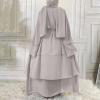 imageMuslim Abaya Dress for Women  Long Sleeve Islamic Dubai Abaya Cardigan Robe  Middle East Prayer Dress with HijabA Light Gray
