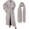 imageMuslim Abaya Dress for Women  Long Sleeve Islamic Dubai Abaya Cardigan Robe  Middle East Prayer Dress with HijabA Light Gray