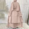 imageMuslim Abaya Dress for Women  Long Sleeve Islamic Dubai Abaya Cardigan Robe  Middle East Prayer Dress with HijabA Light Khaki