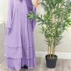 imageMuslim Abaya Dress for Women  Long Sleeve Islamic Dubai Abaya Cardigan Robe  Middle East Prayer Dress with HijabA Light Purple