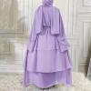 imageMuslim Abaya Dress for Women  Long Sleeve Islamic Dubai Abaya Cardigan Robe  Middle East Prayer Dress with HijabA Light Purple