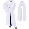 imageMuslim Abaya Dress for Women  Long Sleeve Islamic Dubai Abaya Cardigan Robe  Middle East Prayer Dress with HijabA White