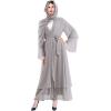 imageMuslim Abaya Dress for Women  Long Sleeve Islamic Dubai Abaya Cardigan Robe  Middle East Prayer Dress with HijabGray