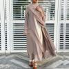 imageMuslim Abaya Dress for Women  Long Sleeve Islamic Dubai Abaya Cardigan Robe  Middle East Prayer Dress with HijabKhaki