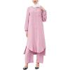 imageIDOPIP Abaya Dress for Women Muslim Set Long Sleeve Chiffon Islamic Dress Shirt with Pants 2PCS Dubai Prayer Casual ClothesPink